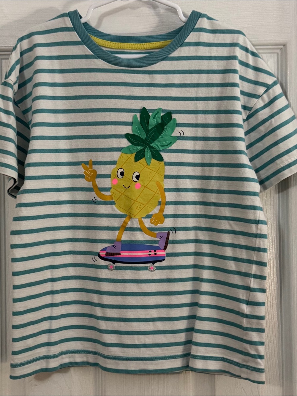 Mini Boden Boy Teal & White Striped Pineapple Skate Graphic Short Sleeve Tee